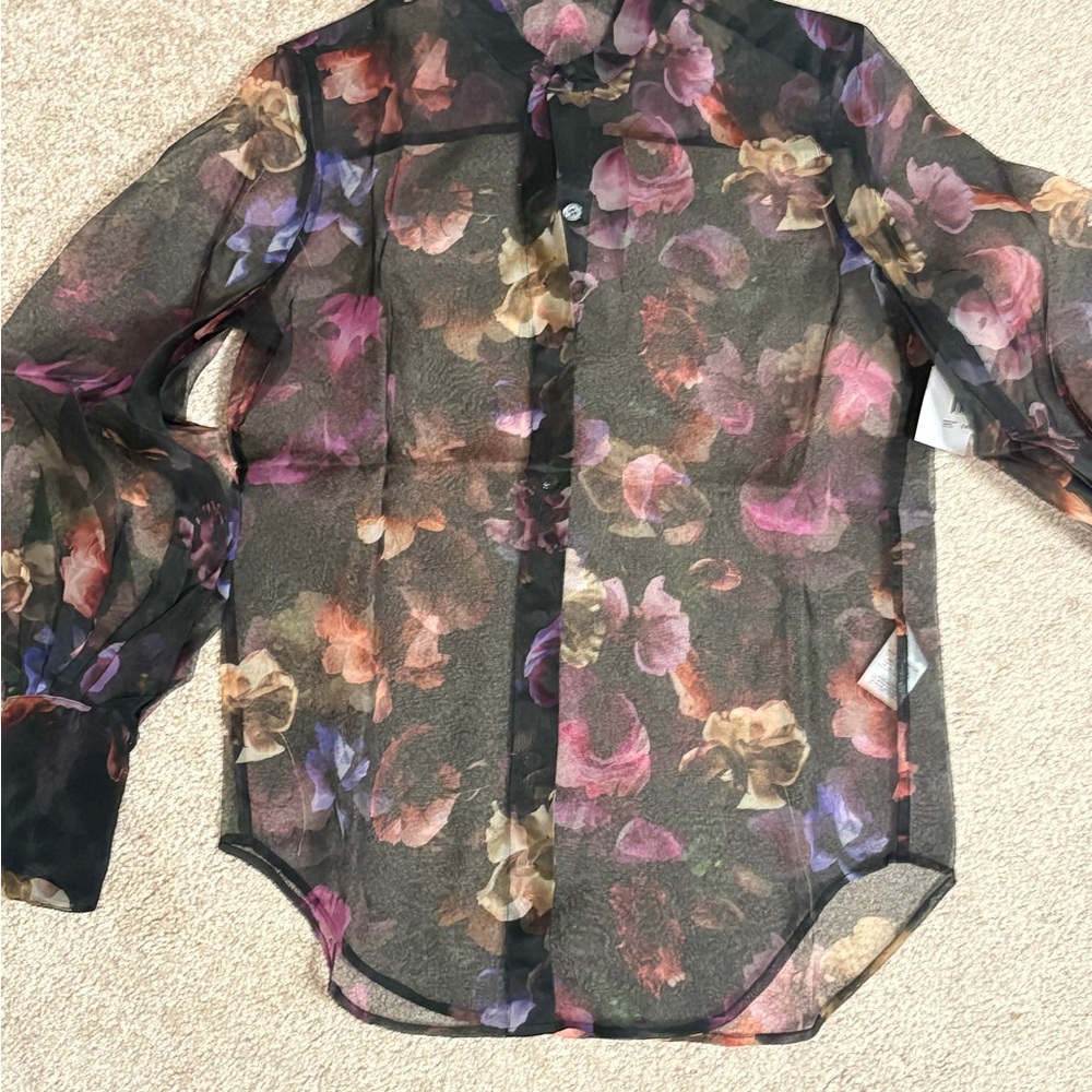 NWT Equipment Boleyn Button Front Floral Sheer Silk Blouse - Picture 2 of 4